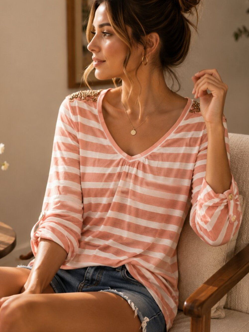 Banana Republic Orange and White Striped Blouse